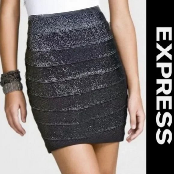 Express silver metallic stretch mini bandage skirt size 0 - Picture 6 of 6